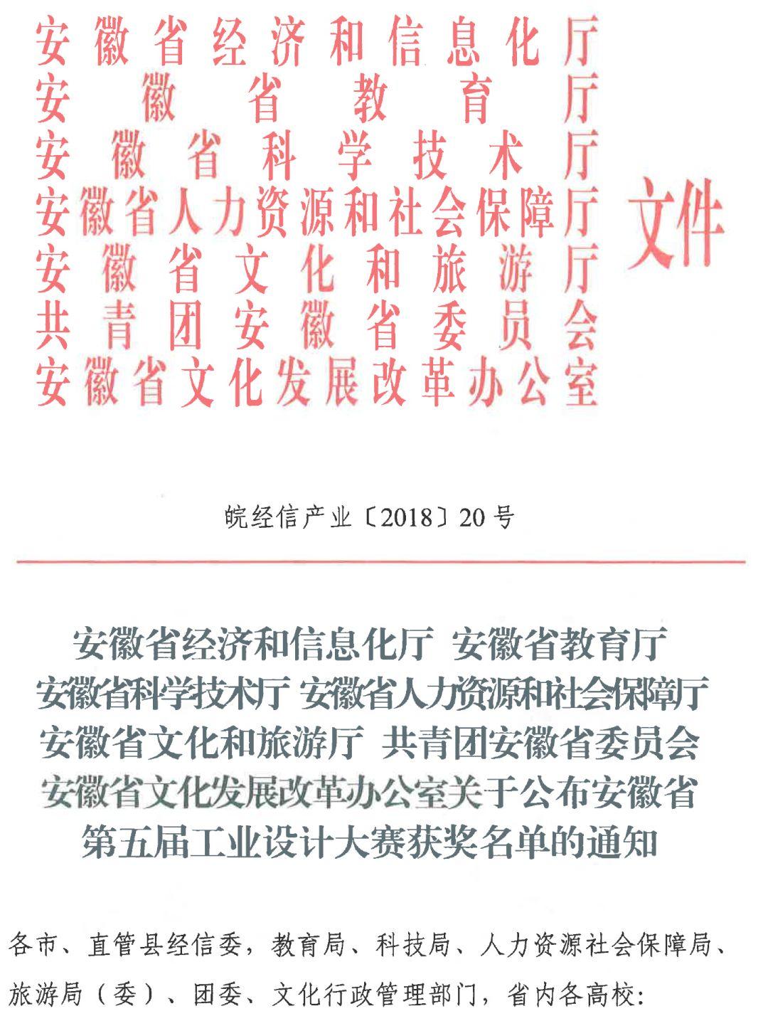 2018安徽省第五屆工業(yè)設(shè)計(jì)大賽獲獎名單公布