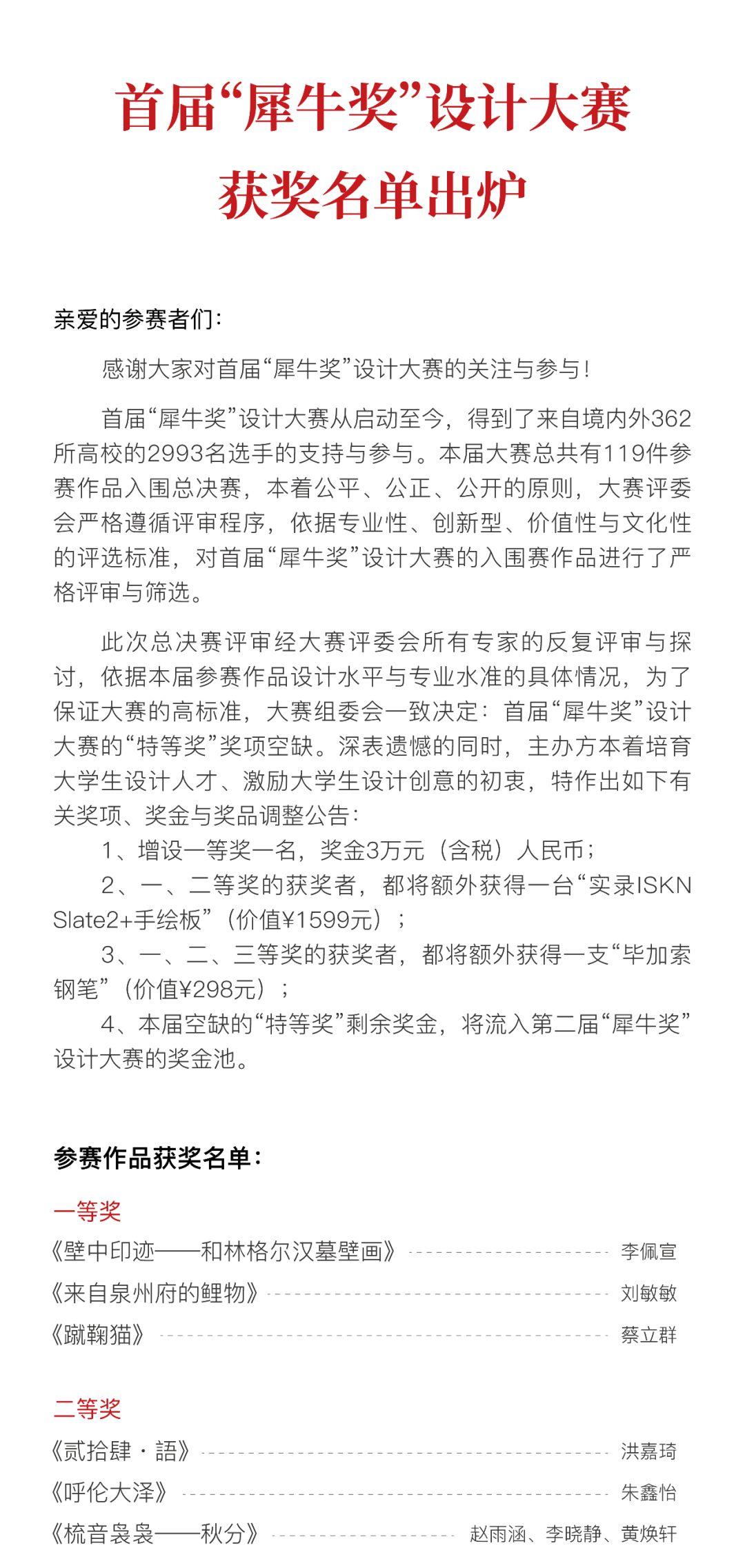 首屆“犀牛獎(jiǎng)”設(shè)計(jì)大賽獲獎(jiǎng)名單